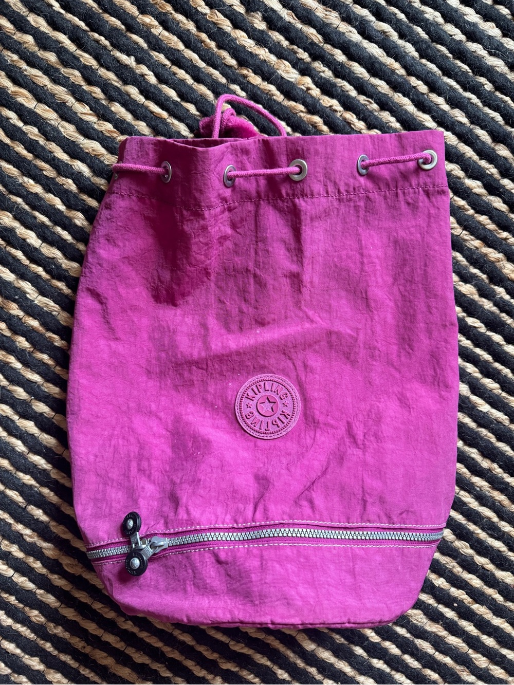 Kipling Magenta Drawstring Skirt-Style Backpack